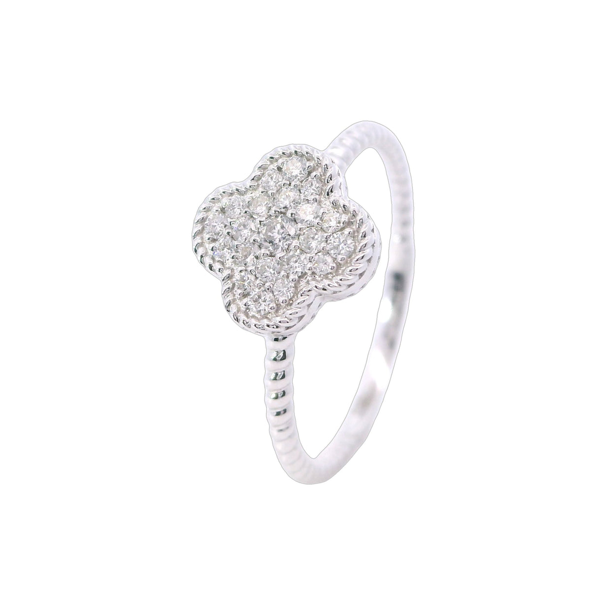 White Gold Pave Diamond Clover Fashion Ring