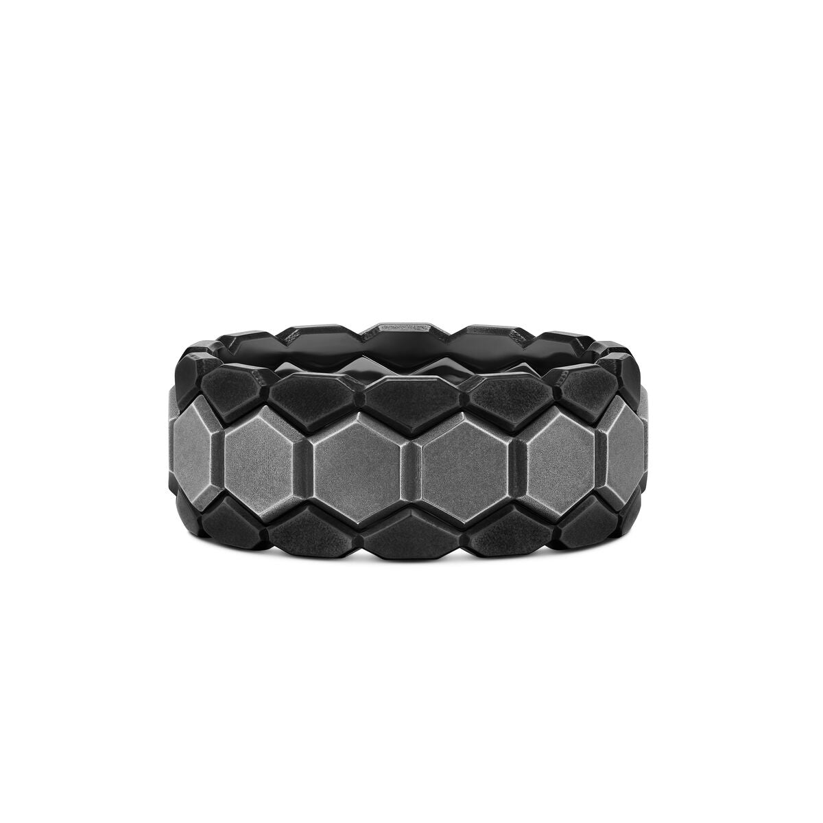 David Yurman Black and Grey Titanium Framed Hex Stack Band Ring