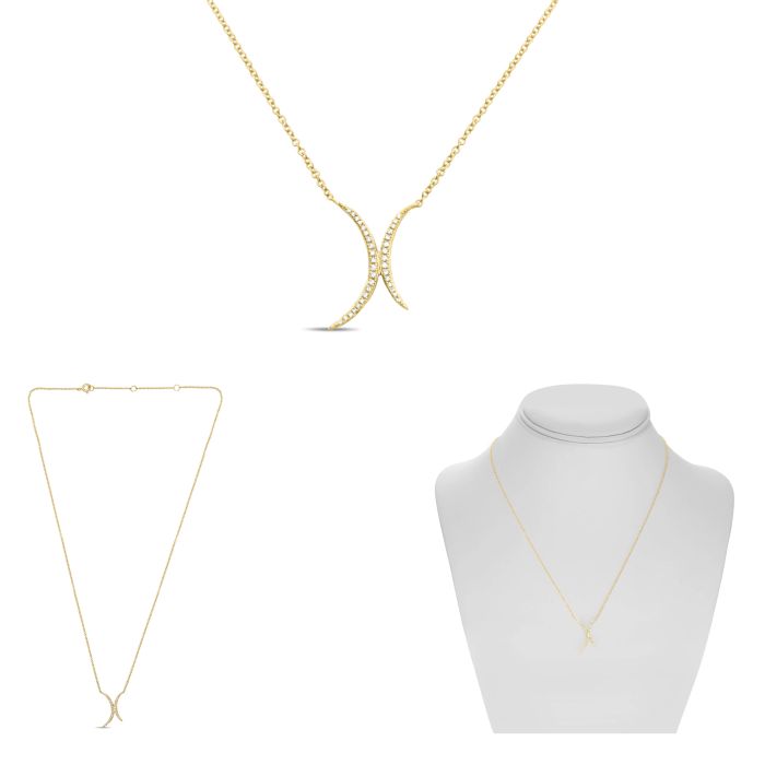 Yellow Gold Double Crescent Diamond Necklace