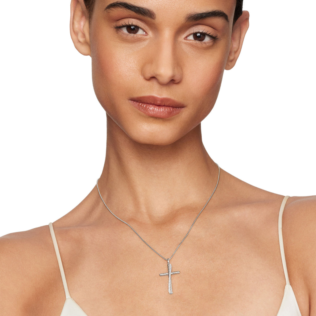 David Yurman Sterling Silver Cross Crossover Necklace with Diamonds
