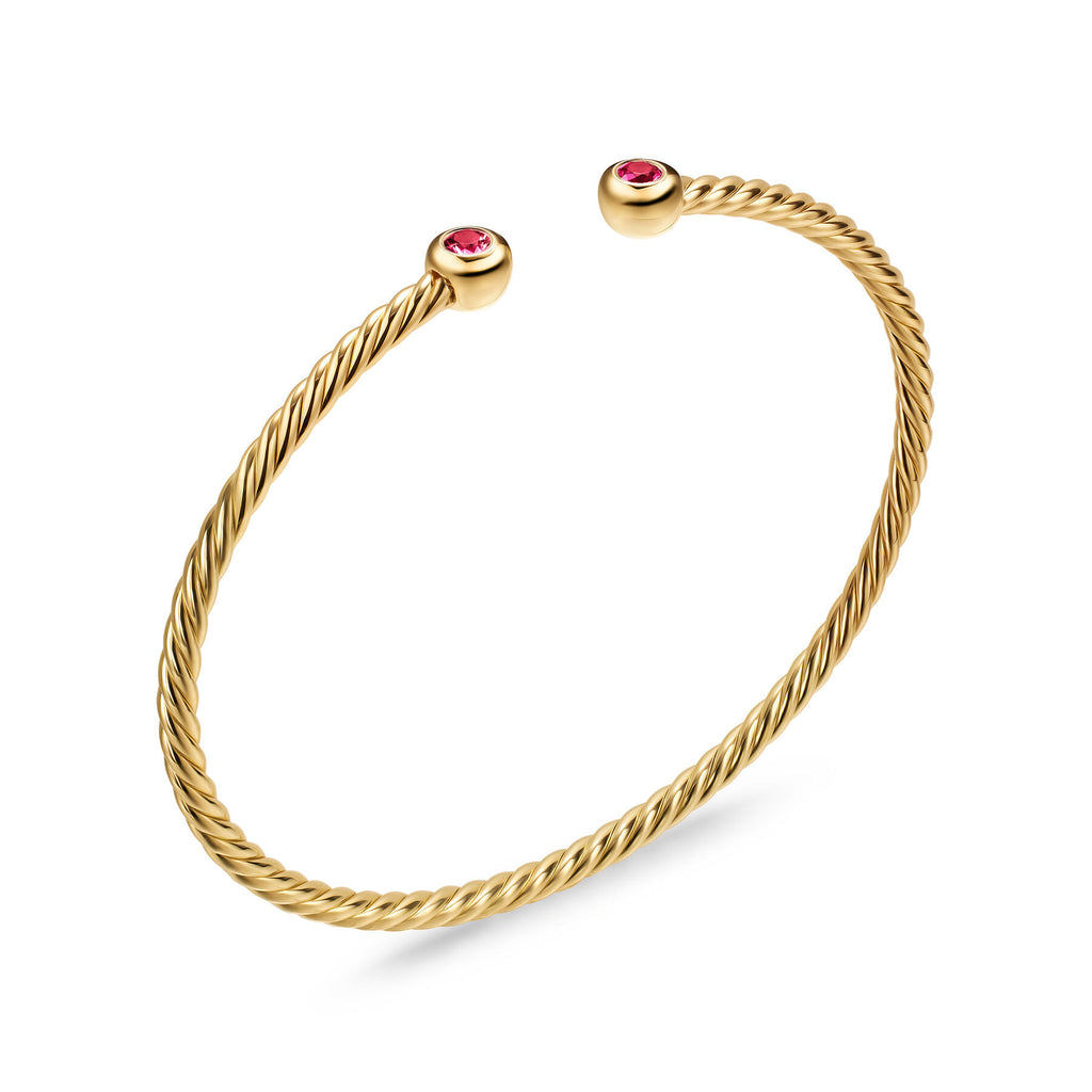 David Yurman Yellow Gold 2.6 mm Cablespira Flex Ruby Bracelet