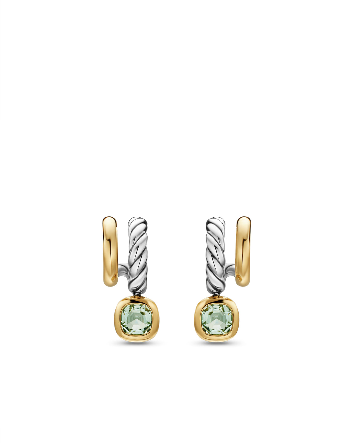 David Yurman Sterling Silver and Yellow Gold Mercer Two Row Drop Prasiolite Stud Earrings