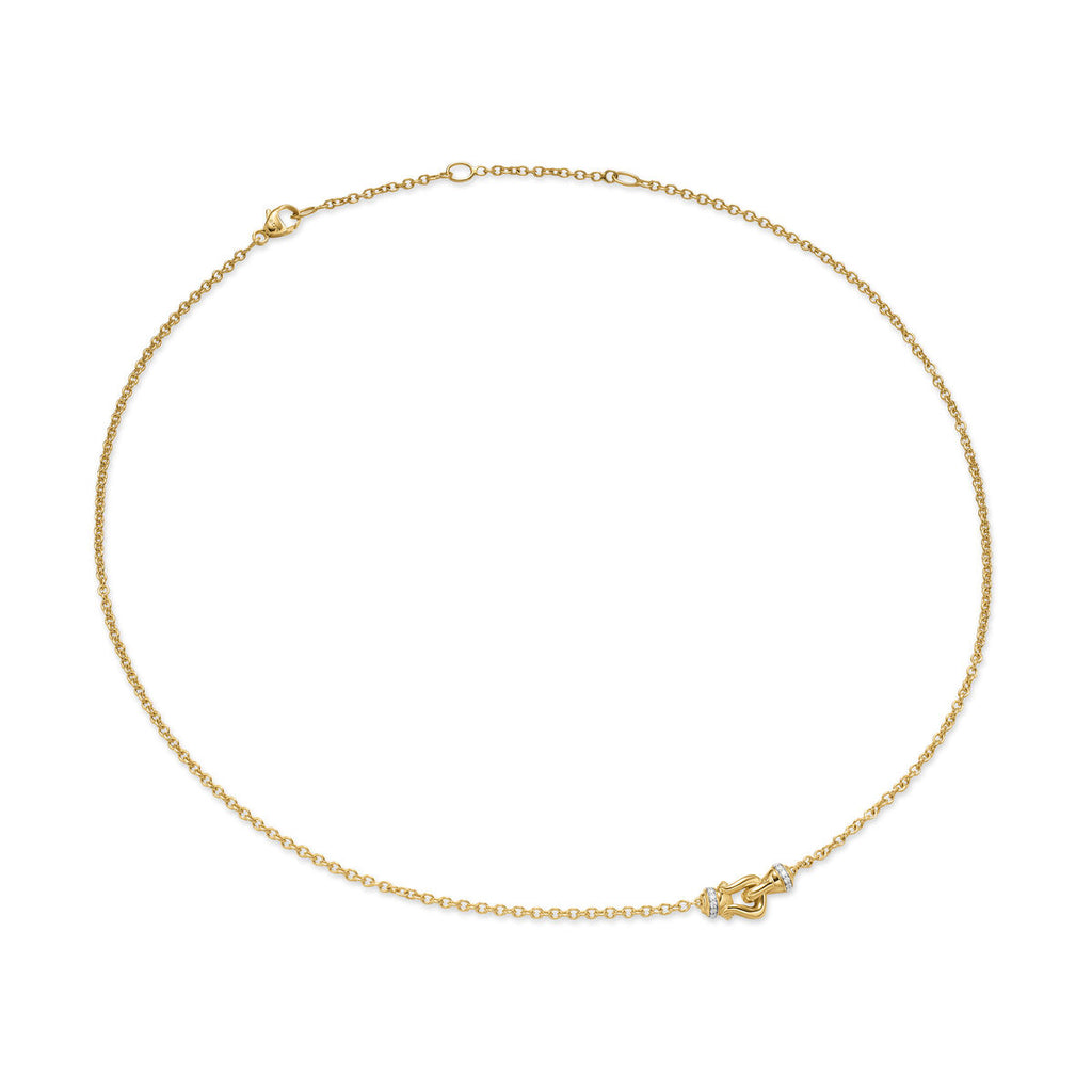 David Yurman Yellow Gold Petite Buckle Necklace with Diamonds