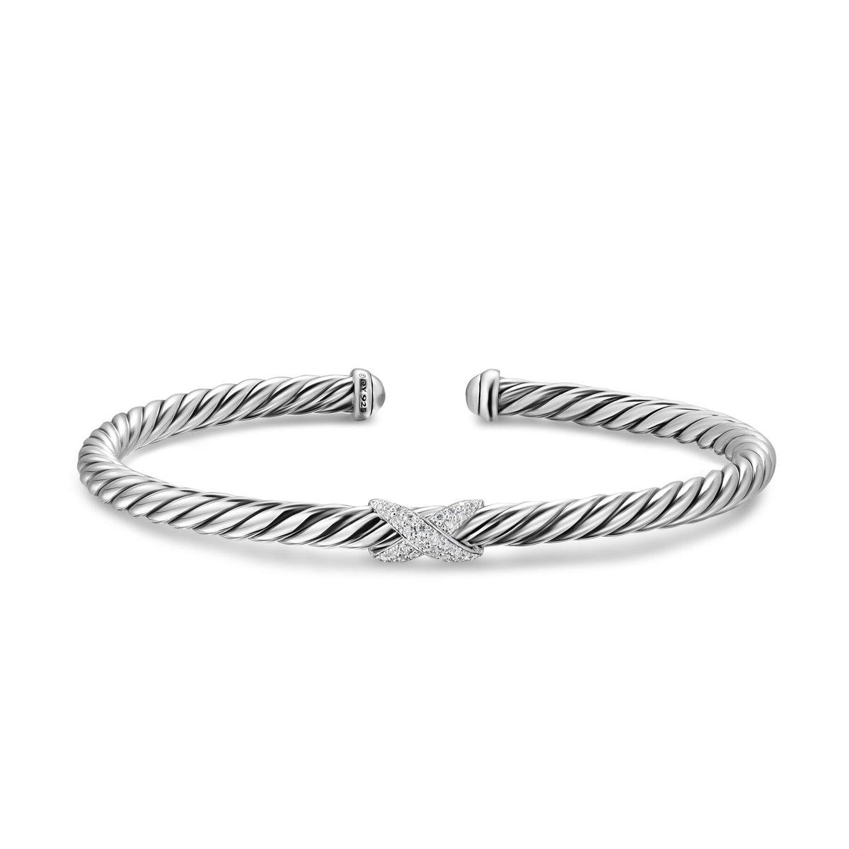 David Yurman Sterling Silver Cable Flex X Diamond Station Bracelet