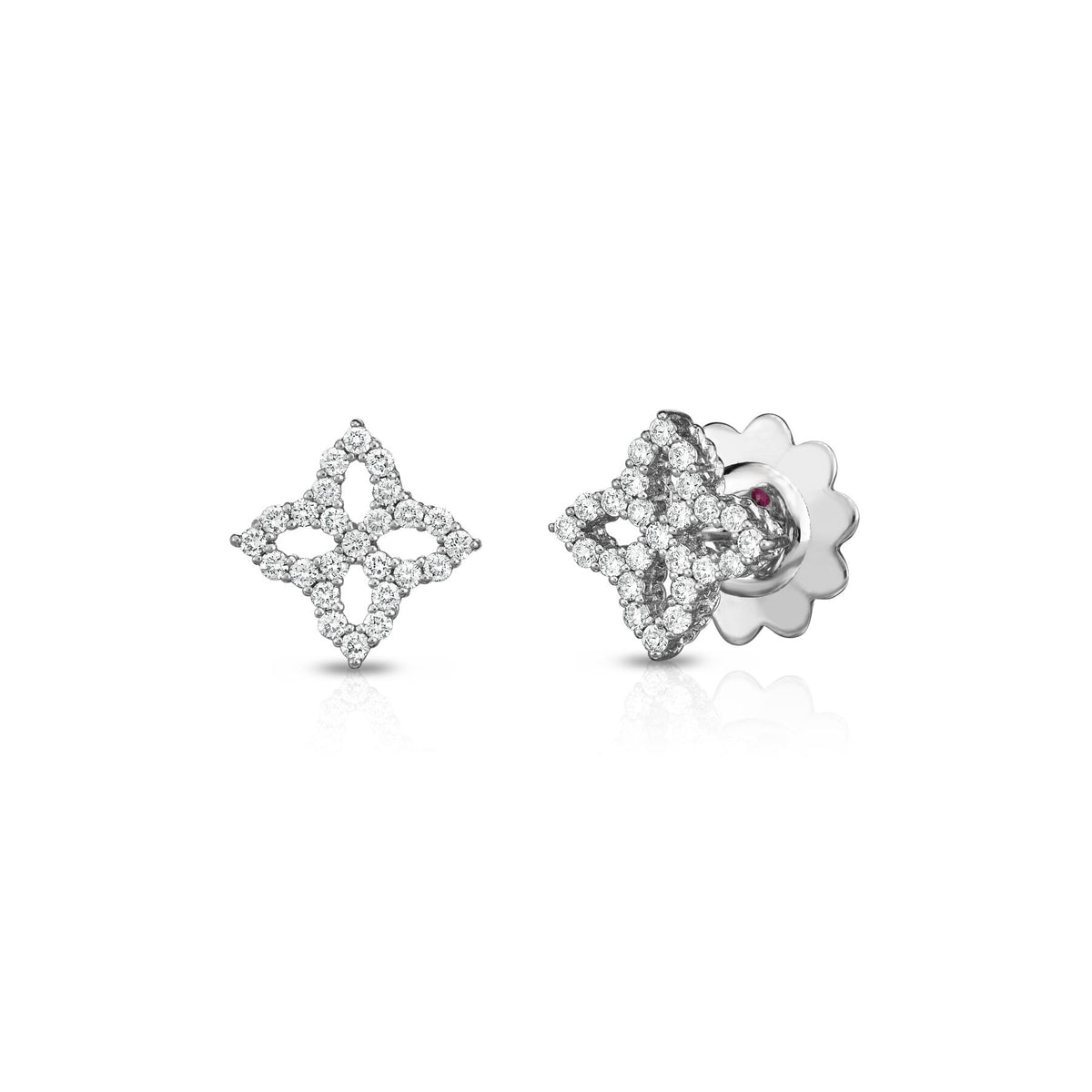 Roberto Coin White Gold Diamond Outline Small Princess Flower Stud Earrings