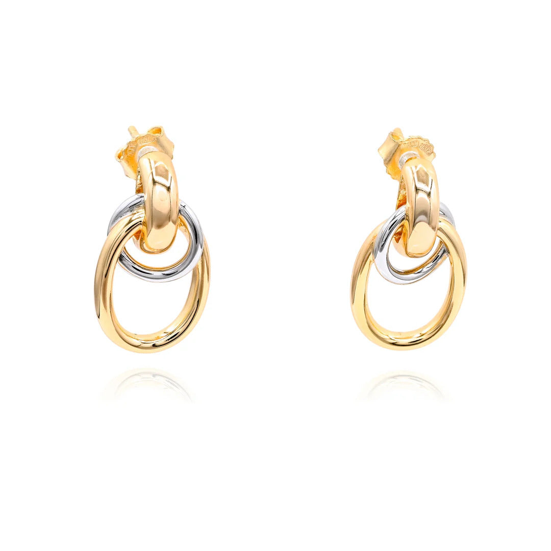 Yellow Gold-Plated Double Oval Drop Earrings