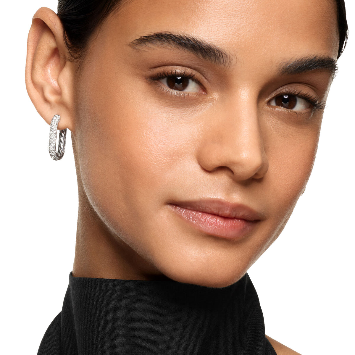 David Yurman Sterling Silver Madison Smooth Diamond Hoop Earrings