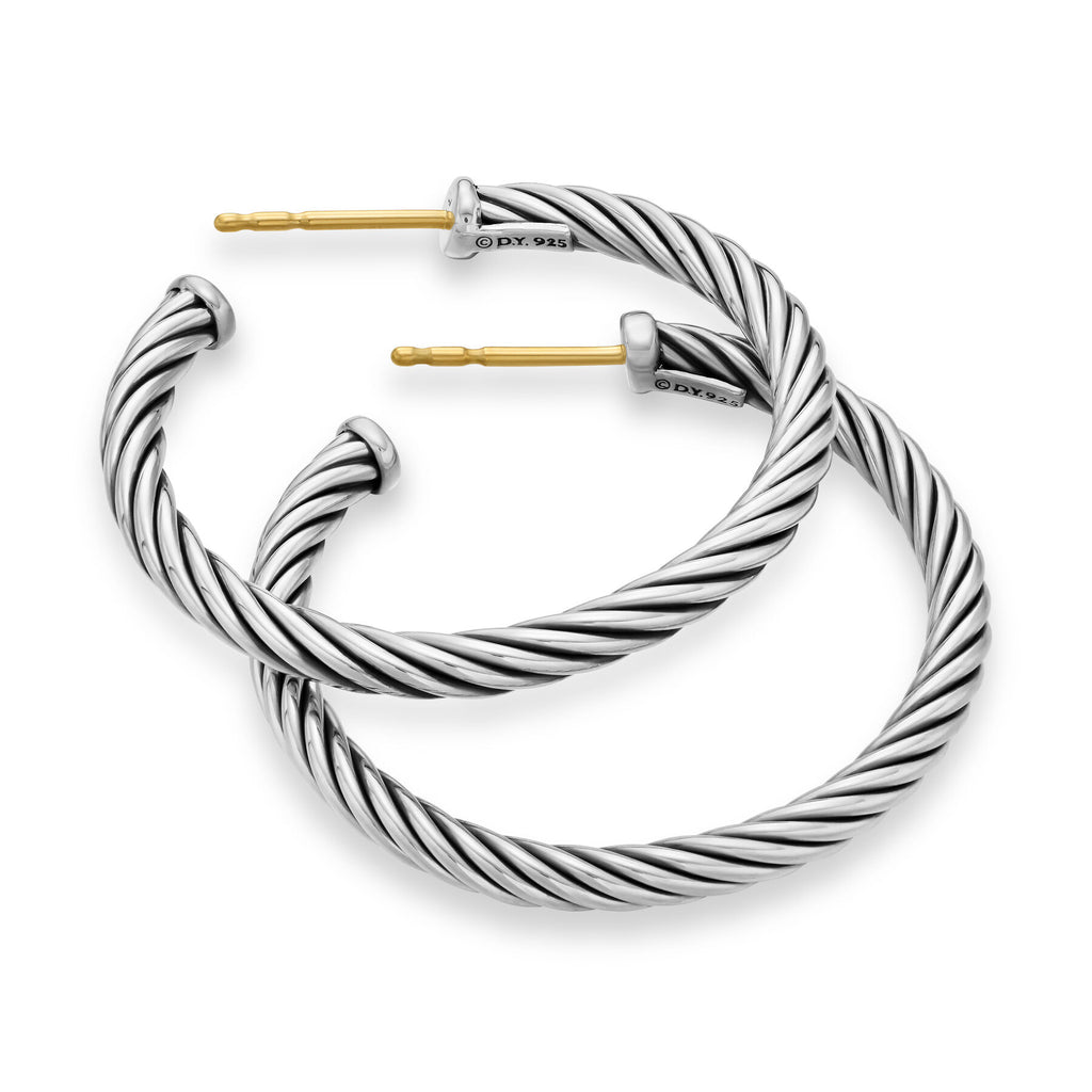 David Yurman Sterling Silver 1 Inch Cable Hoop Earrings
