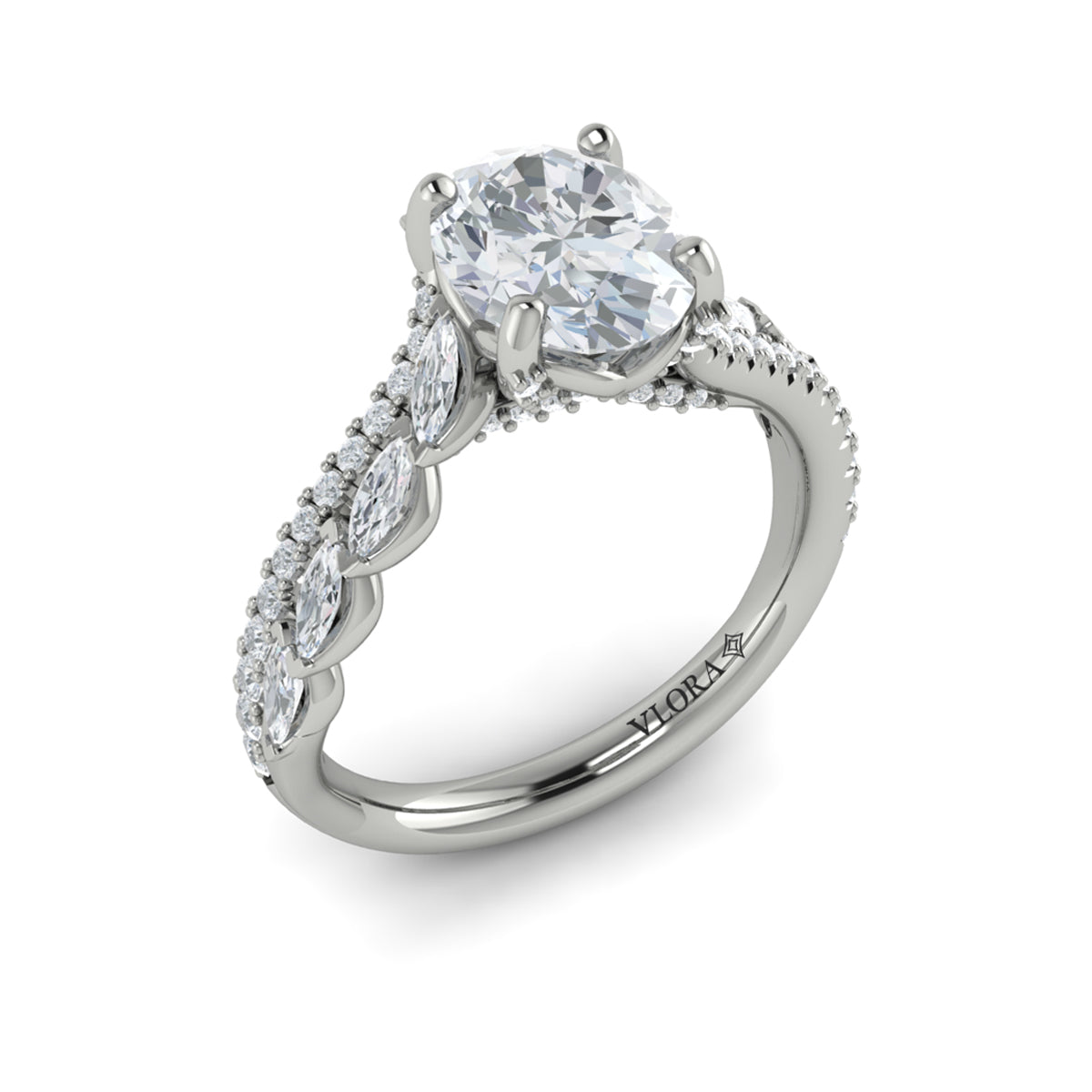 Vlora White Gold Marquise Diamond Two Row Engagement Ring Mounting