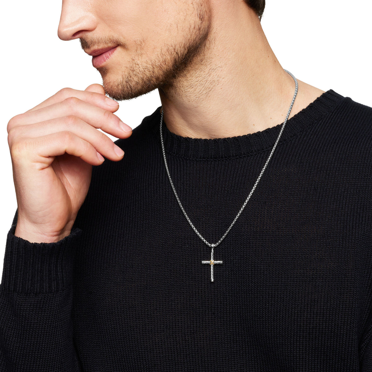 David Yurman Silver and Yellow Gold Cable Cross Enhancer