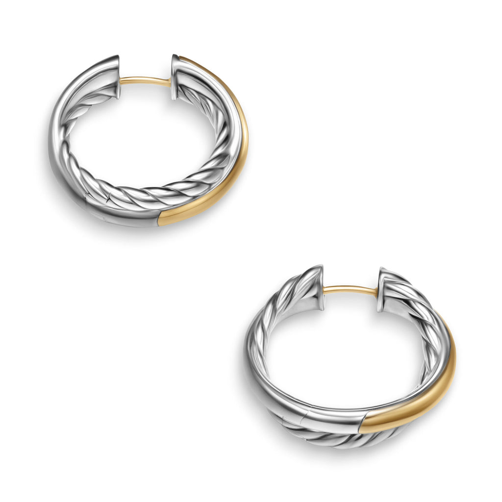 David Yurman Silver and Yellow Gold Crossover Hoop Earrings