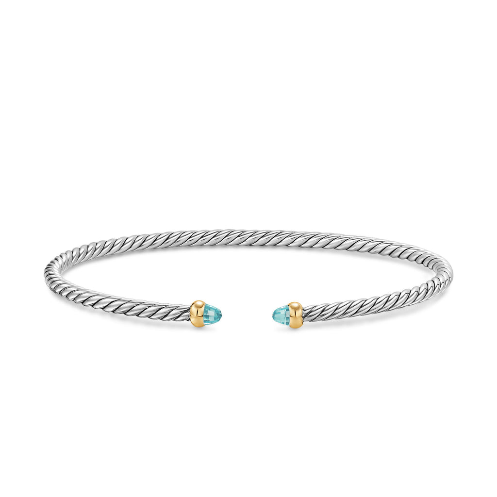 David Yurman Silver and Yellow Gold Micro Cable Flex Aquamarine Bracelet