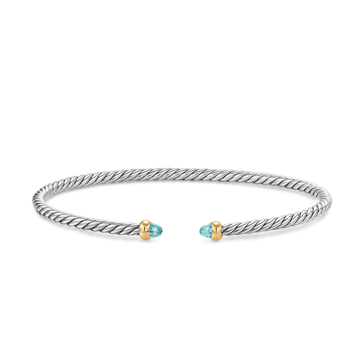 David Yurman Silver and Yellow Gold Micro Cable Flex Aquamarine Bracelet