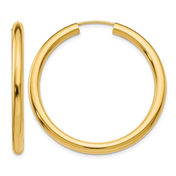 Yellow Gold 3 mm Polished Endless Hoop Earrings