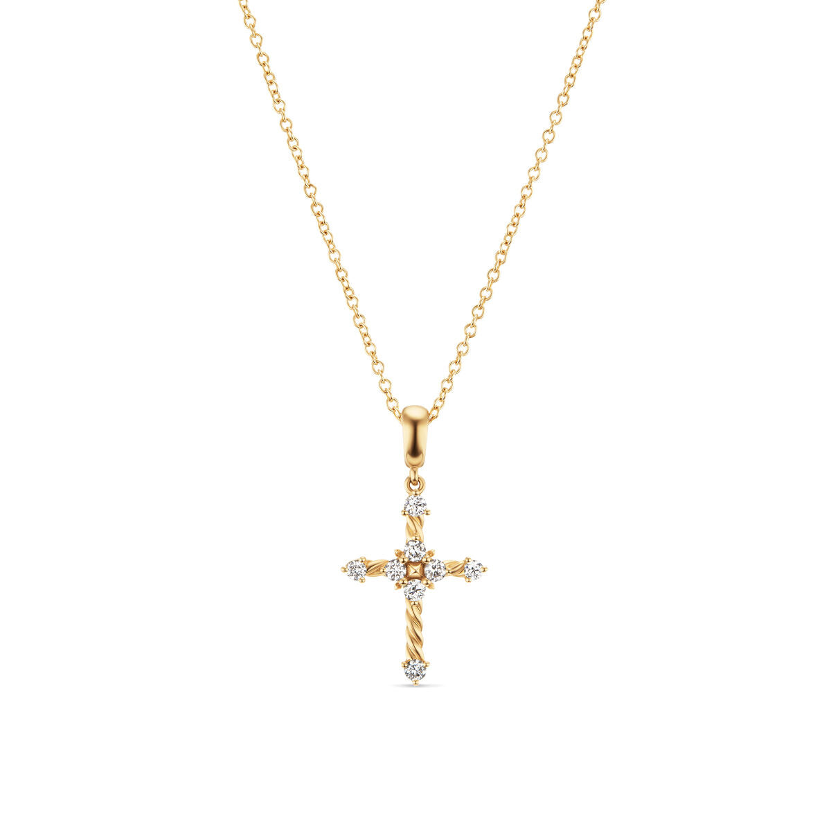 David Yurman Yellow Gold Modern Renaissance Cross Diamond Necklace
