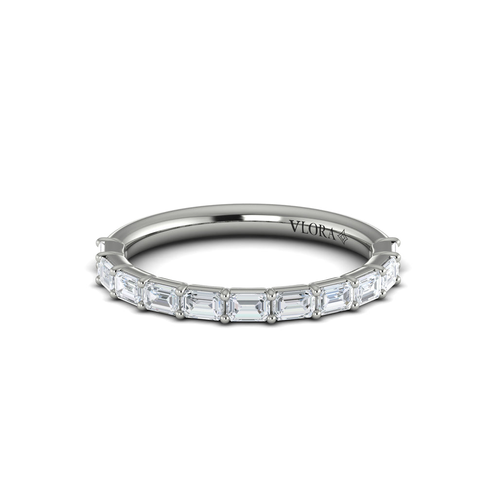Vlora White Gold Prong Set Emerald Diamond Wedding Band