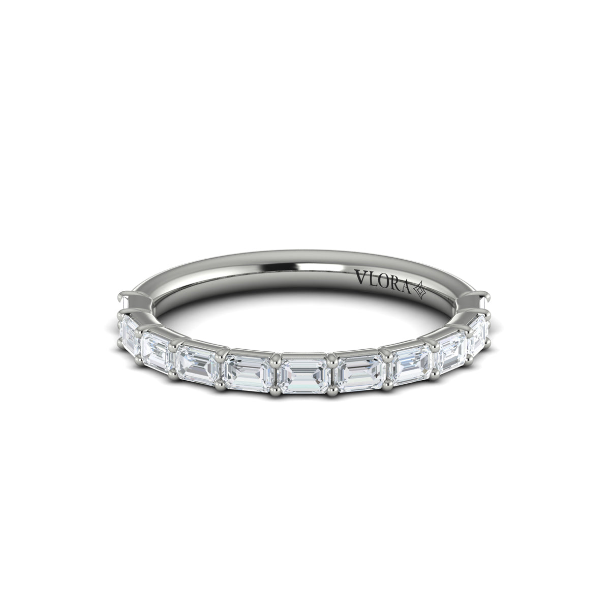 Vlora White Gold Prong Set Emerald Diamond Wedding Band