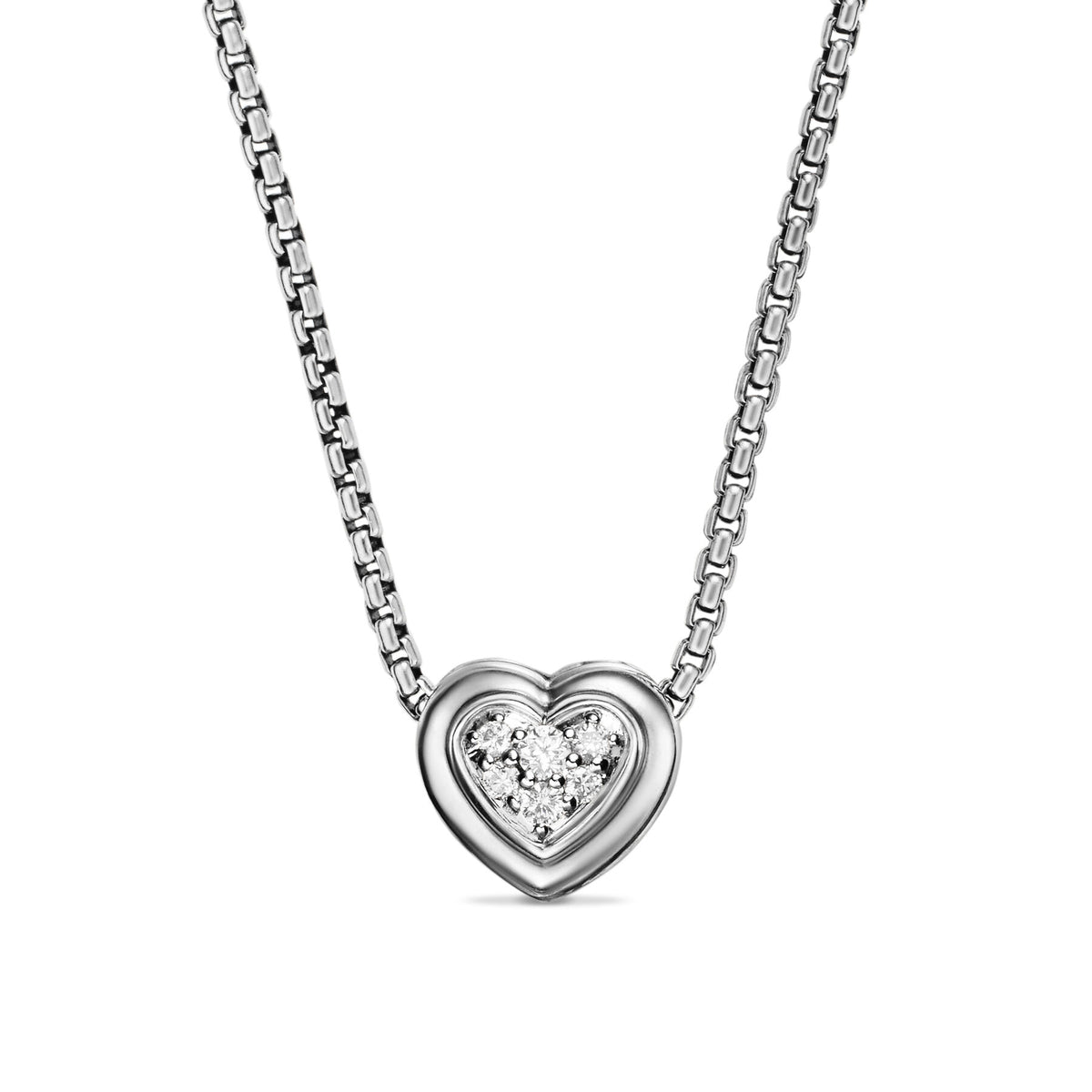 David Yurman Sterling Silver Puffy Heart Diamond Pendant Necklace