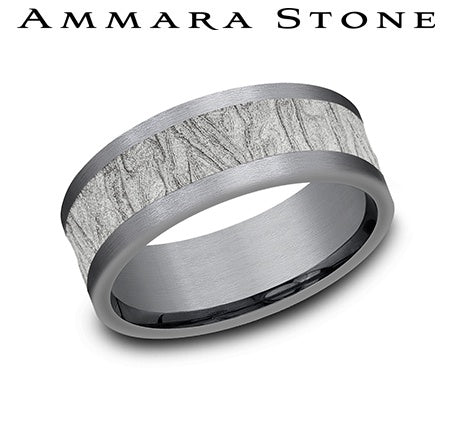 Ammara Stone White Gold and Gray Tantalum Fabric Flow Center Wedding Band
