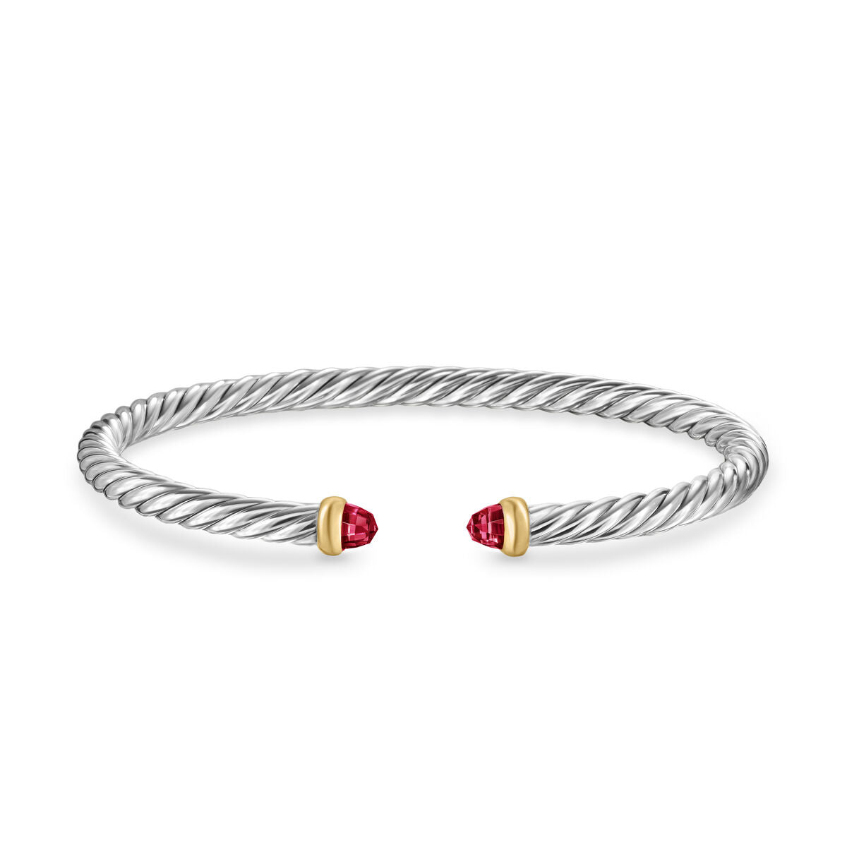 David Yurman Silver and Yellow Gold 4 mm Rhodolite Garnet Cable Flex Bracelet