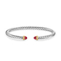 David Yurman Silver and Yellow Gold 4 mm Rhodolite Garnet Cable Flex Bracelet