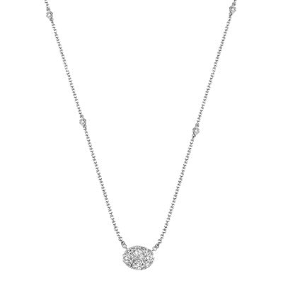 Simon G White Gold Oval Diamond Pendant and Bezel Station Necklace