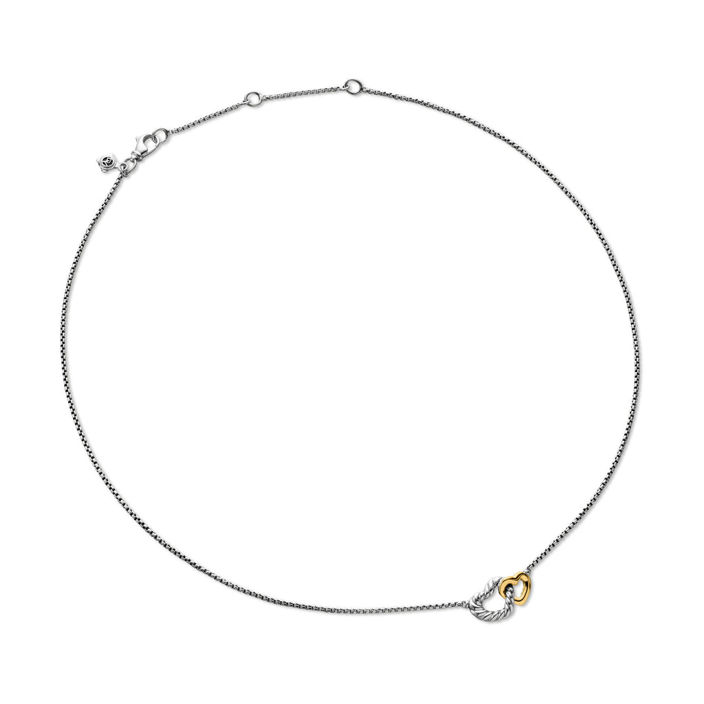 David Yurman Sterling Silver and Yellow Gold Interlocking Heart Necklace