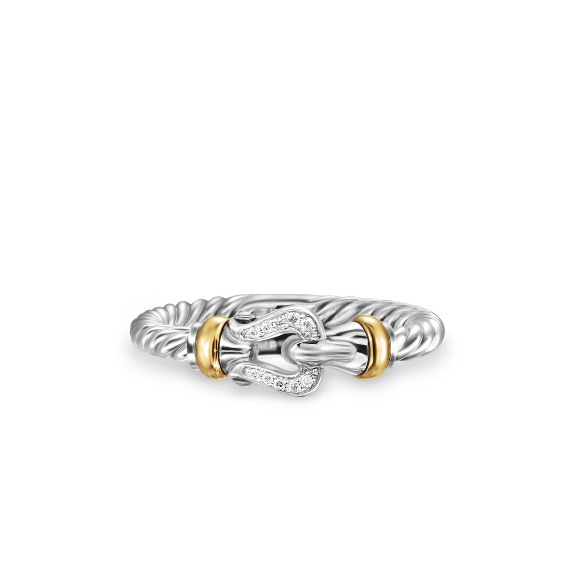 David Yurman Sterling Silver and Yellow Gold Petite Buckle Ring with Diamonds