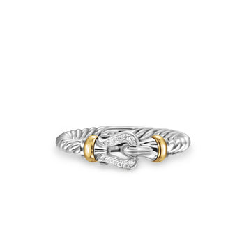 Sterling Silver and Yellow Gold Petite Buckle Ring with Diamonds - David Yurman