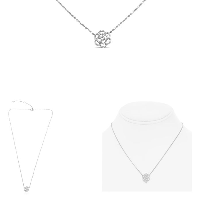 White Gold Diamond Flower Pendant Necklace