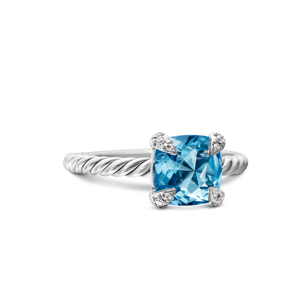 David Yurman Sterling Silver Blue Topaz Chatelaine Diamond Ring