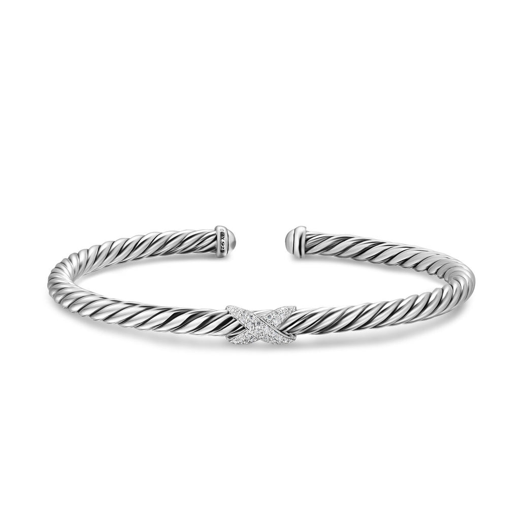 David Yurman Sterling Silver Cable Flex X Diamond Center Station