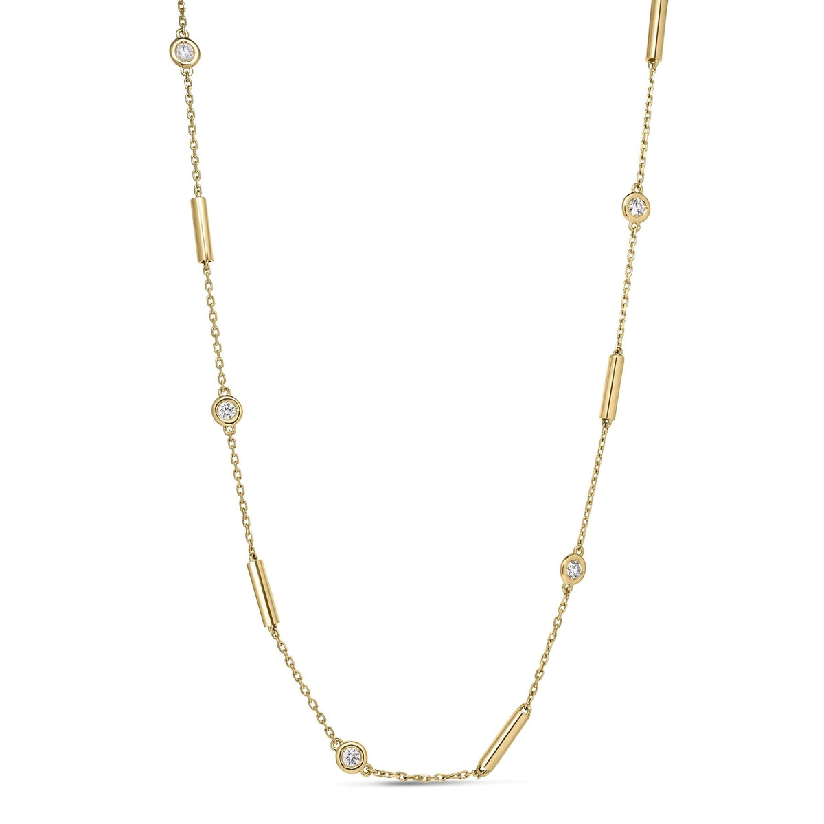 Roberto Coin Yellow Gold Diamonds By The Inch Bar and Bezel Station Necklace