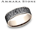 Ammara Stone Rose Gold and Gray Tantalum Satin Hammered Center Wedding Band