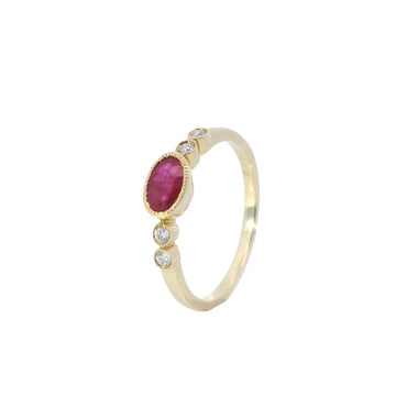 Yellow Gold Milgrain Bezel Ruby and Diamond Fashion Ring