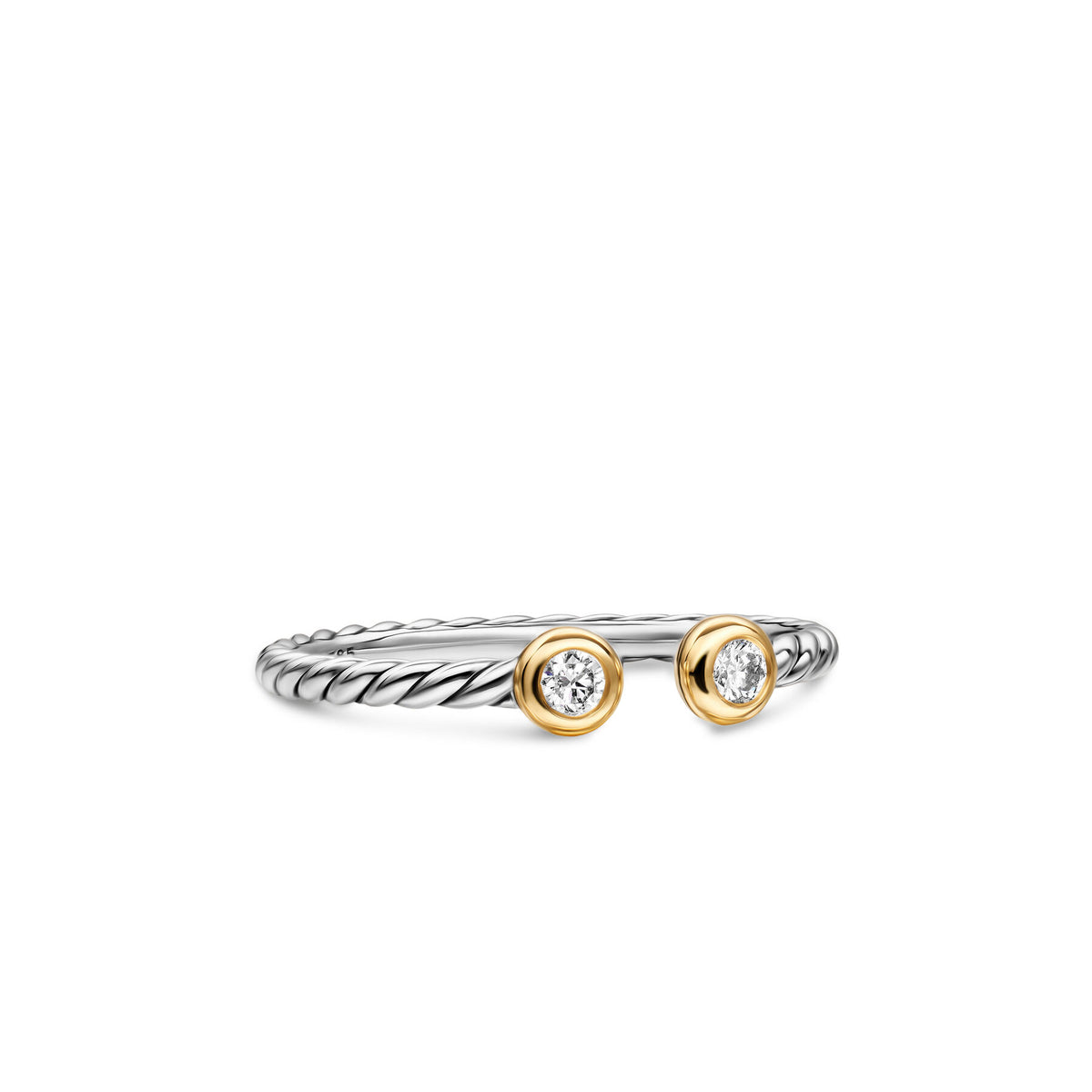 David Yurman Silver and Yellow Gold Cable Open Round Diamond Ring