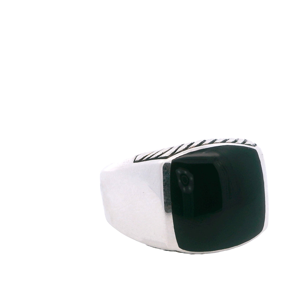 Estate David Yurman Sterling Silver Black Gemstone Signet Ring