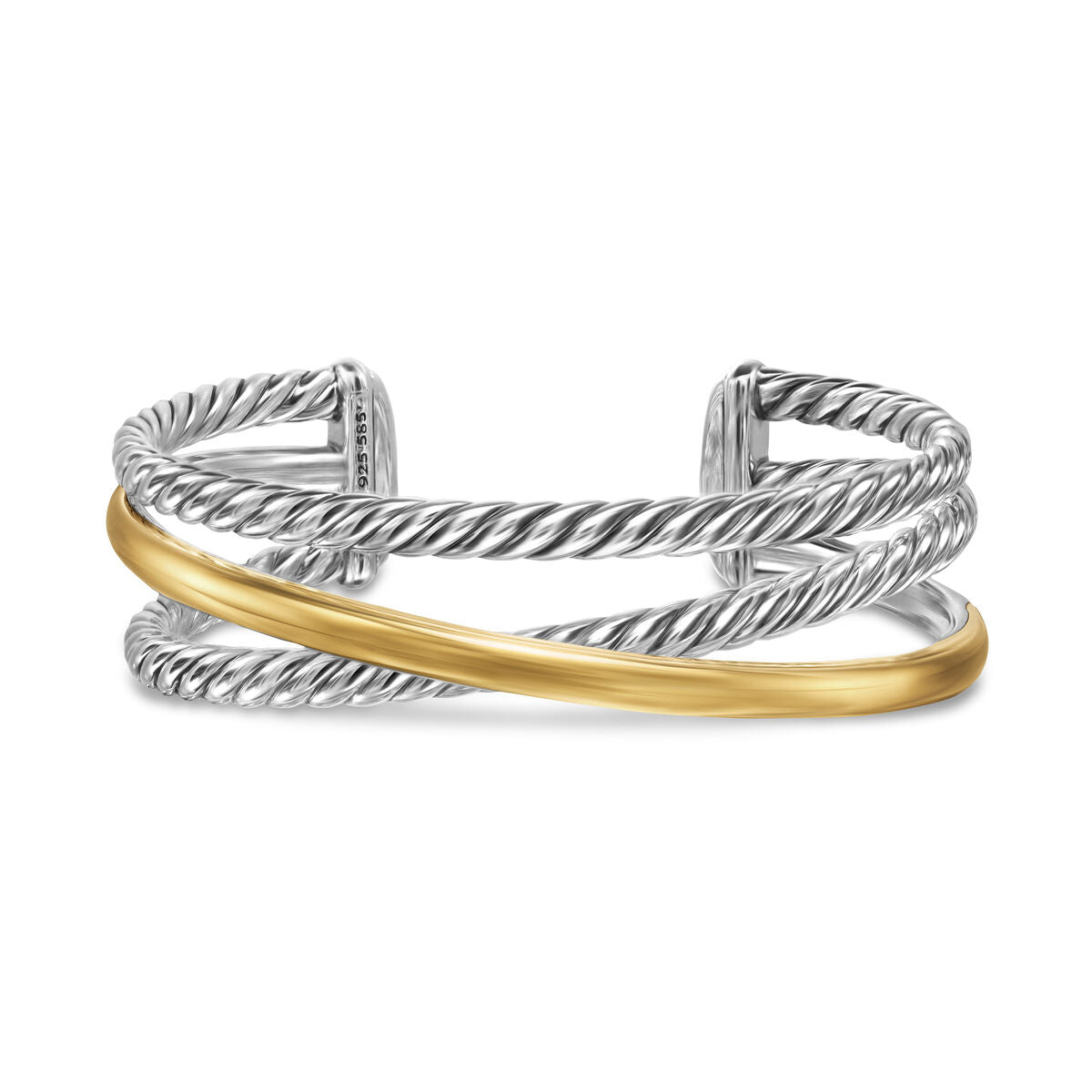 David Yurman Silver and Yellow Gold Bold Crossover 3-Row Bracelet