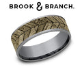 Brook and Branch Yellow Gold and Gray Tantalum Comfort Fit Chevron Slats Thin Gray Edge Wedding Band