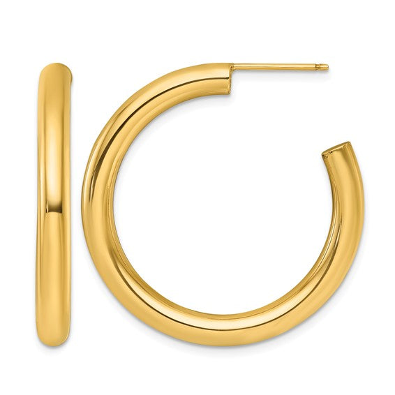Yellow Gold Large Polished Post Hoop Earrings