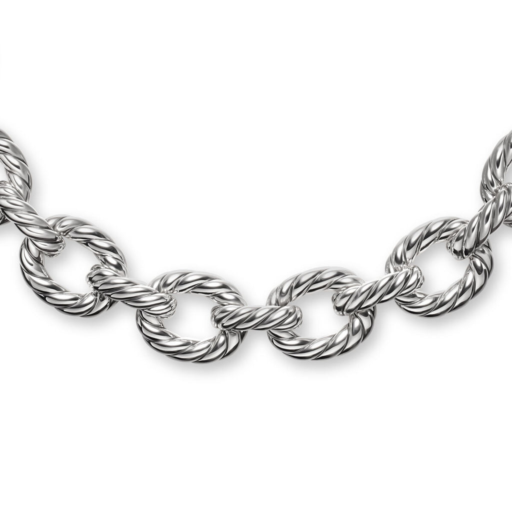 David Yurman Sterling Silver Sculpted Cable Oval Link Necklace