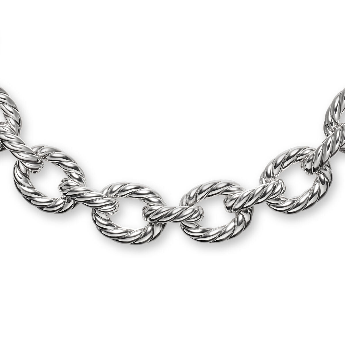 David Yurman Sterling Silver Sculpted Cable Oval Link Necklace