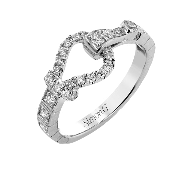 Simon G White Gold Milgrain Channel Diamond Buckle Ring