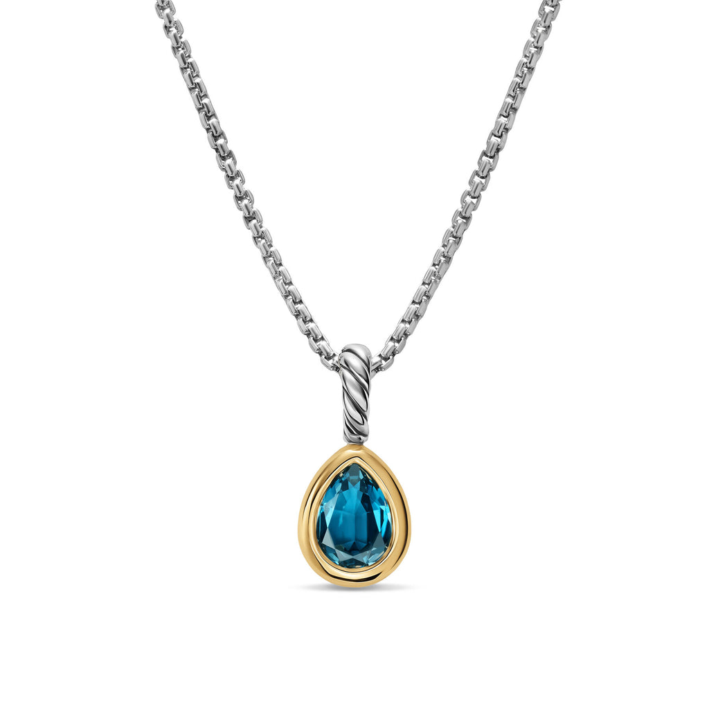 David Yurman Silver and Yellow Gold Mini Pear Hamption Blue Topaz Enhancer
