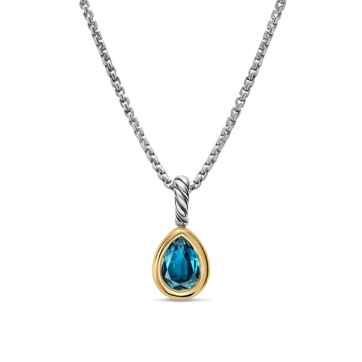 David Yurman Silver and Yellow Gold Mini Pear Hamption Blue Topaz Enhancer