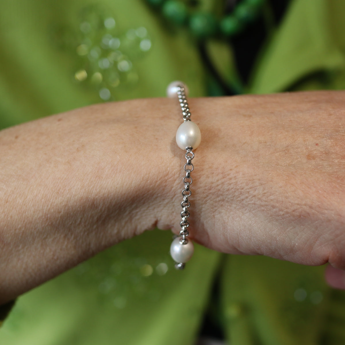 Sterling Silver Pearl Station Bracelet
