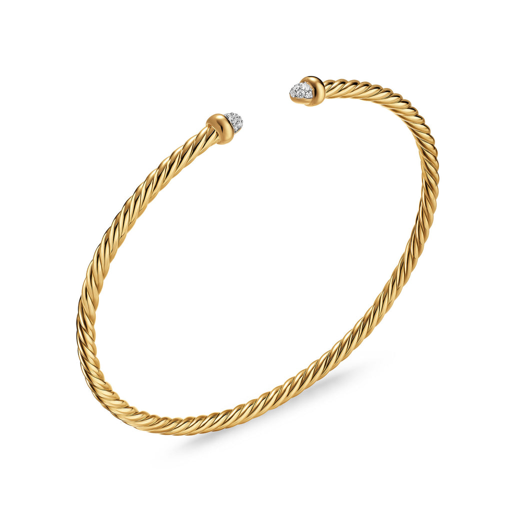 David Yurman Yellow Gold Micro Cablespiria Flex Pave Dome Bracelet