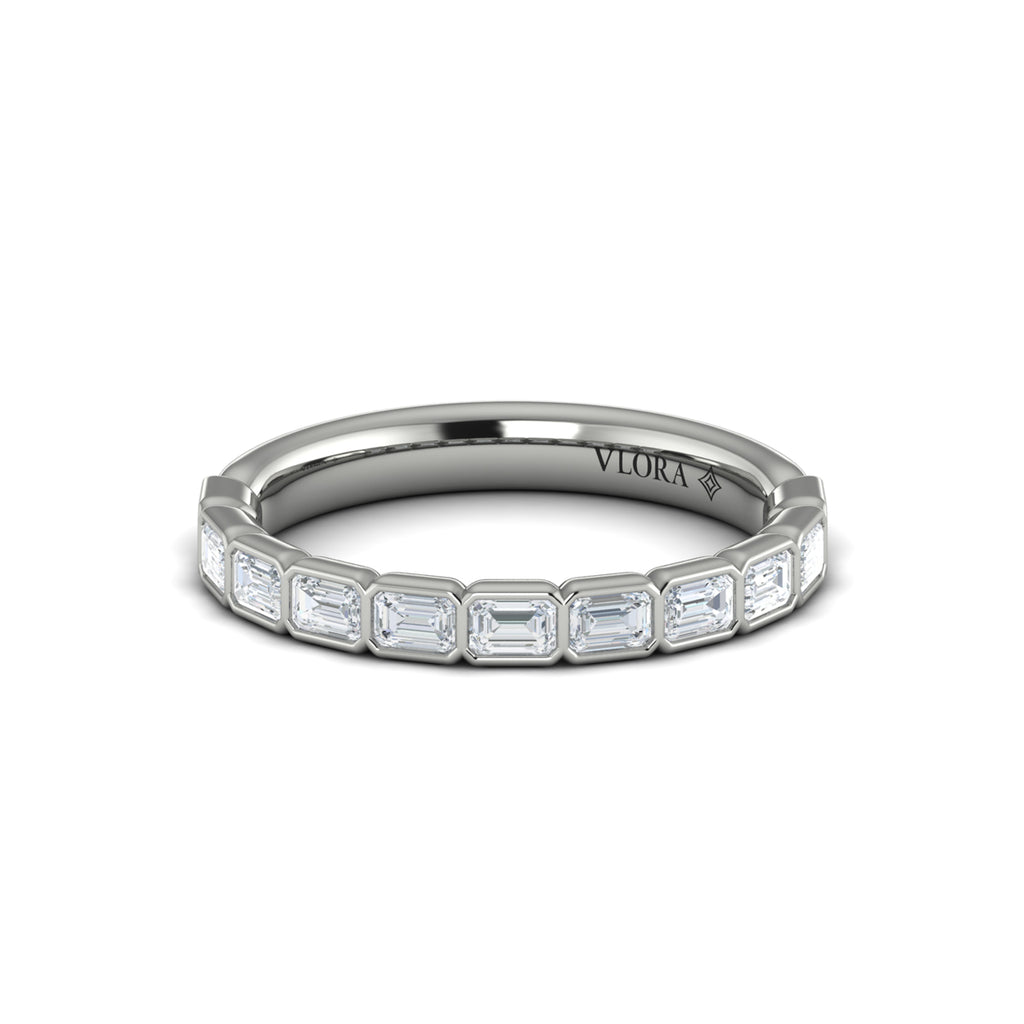 Vlora White Gold Bezel Emerald Diamond Wedding Band