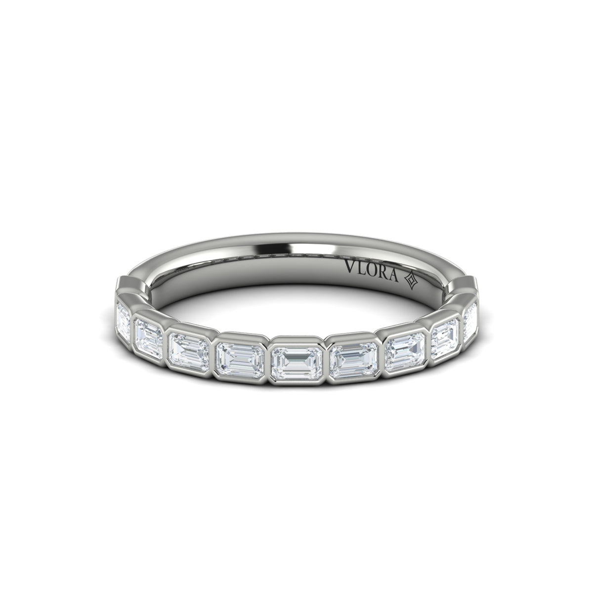 Vlora White Gold Bezel Emerald Diamond Wedding Band