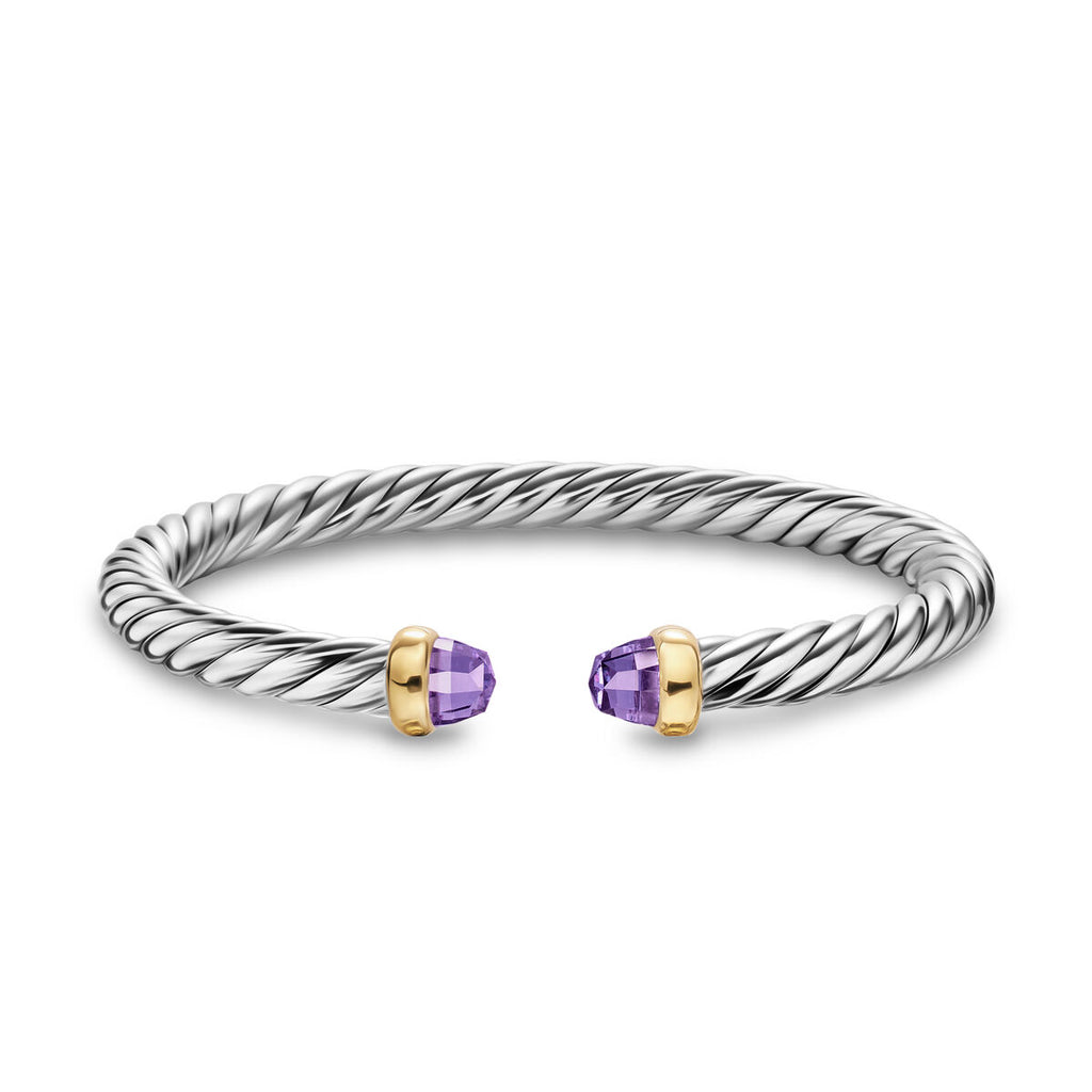 David Yurman Sterling Silver and Yellow Gold Cable Flex Amethyst Bracelet